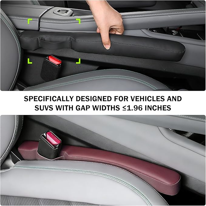 2026 New Car Seat Gap Filler 2 Pack,Leather Seat Gap Filler Strip with Fix Strap to Avoid Items from Falling,Universal Car Seats Gaps Plug Cars Interior Accessories (Burgundy)