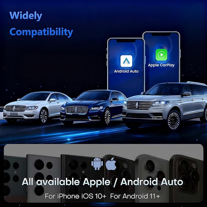 26Upgrade Wireless CarPlay Adapter & Android Auto, 2-in-1 CarPlay Adapter Convert Wired to Wireless, Mini Size with USB A & USB-C Extension Cable, Plug & Play, Stable Connection & No Delay (Black-2.0)