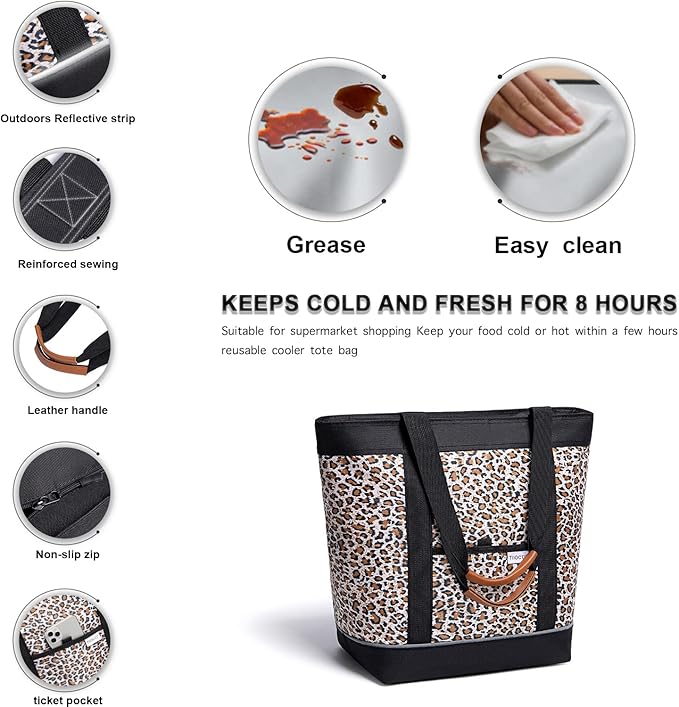 Insulated Cooler Bag Reusable Grocery Tote Bags Transport Large Lunch Box for Women