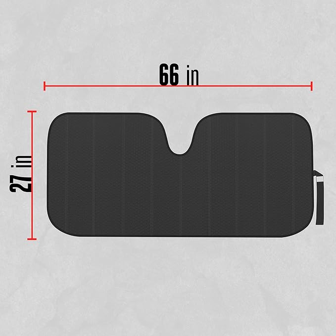 Motor Trend Black Accordion Folding Car Windshield Sun Shade - Blackout Sun Visor for Car Windshield - Foldable Jumbo Sunshade and Front Window Truck Sun Screen for UV Sun Protection - 66 x 27