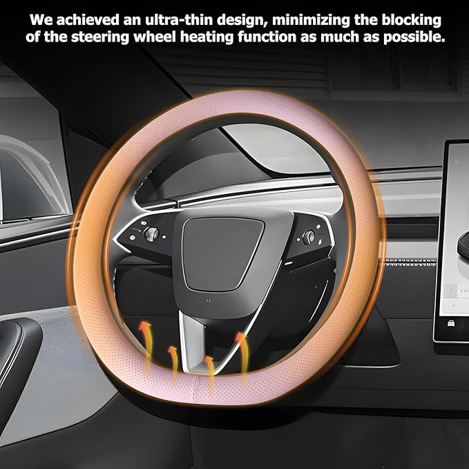 Microfiber Leather Universal 14.5-15 inch Steering Wheel Cover,Easy to Install Non-Slip Breathable Steering Wheel Protector Light Pink