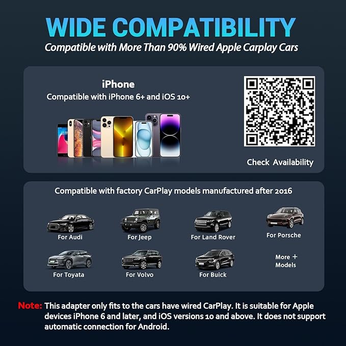 Wireless CarPlay Adapter for iPhone, 2026 Upgraded Mini Design & Plug and Play & 5s Auto Stable Connection Converts Wired Connections to Wireless Compatible for iPhone 6+ (iOS 10+) & 2016+ Car