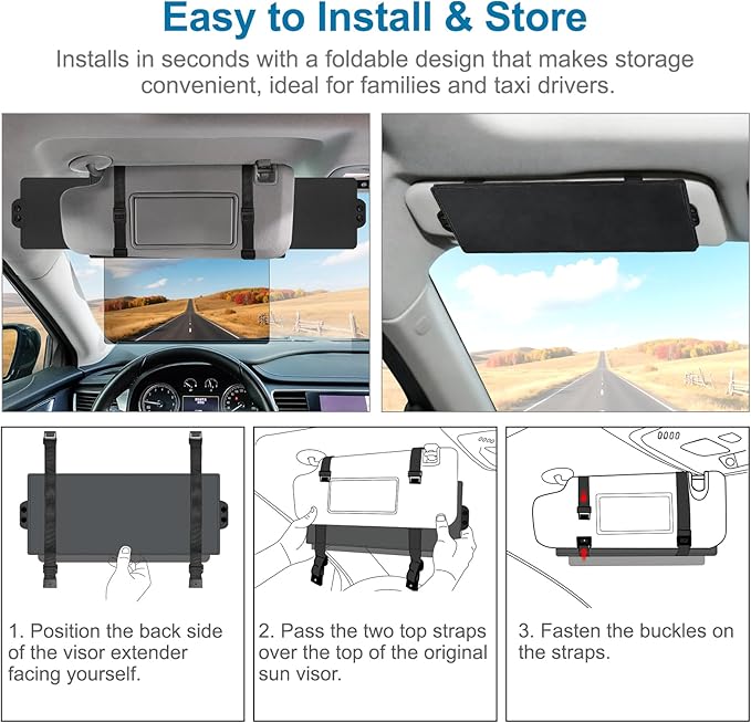 Sun Visor Extender for Car, Visor Extender Sun Blocker, Sun Visor Extension with Anti-Glare Lens Blocks UV & Sunlight, Adjustable Car Sun Visor for Safe Driving (2 Pack)