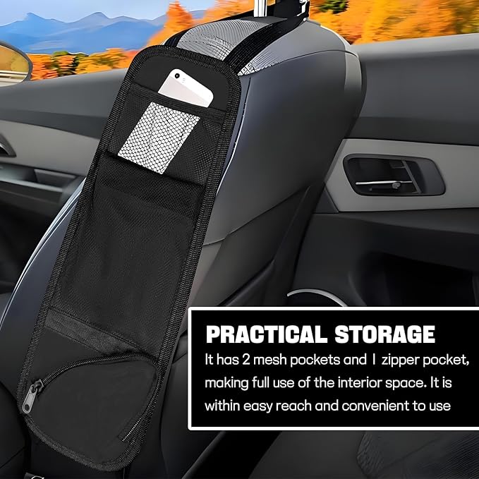 Hovom 2PCS Car Seat Storage Hanging Bag, Multi-Pocket Auto Seat Side Organizer, Multifunctional Mesh Pocket Auto Front Seats Organizer for Phone Wallet Glasses, Universal Car Accessories (Black, 2PCS)