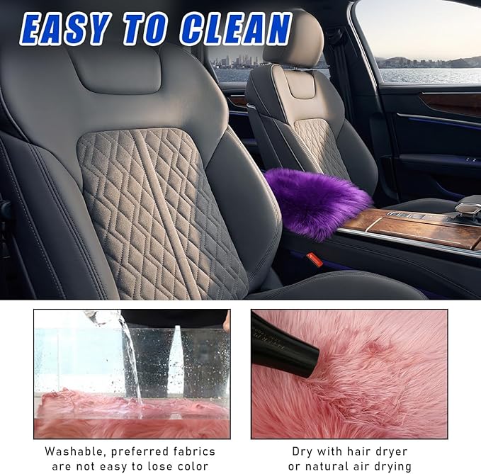 Furry Car Center Console Cover, 11.8"×7.9" Sheepskin Wool Armrest Box Cushion Pad, Comfort Soft Auto Center Console Protector, Interior Decor Accessories for Most Vehicles (Dark Purple)