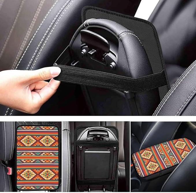 JoyLamoria Southwestern Car Armrest Pad Printed Casual Car Armrest Cushion Cover for Outdoor Travel