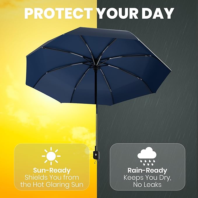 Rain-Mate Windproof Compact Umbrellas for Rain - Strong Reinforced Fiberglass Rib Design & Auto Open & Close - Portable Folding Travel Umbrella - Lightweight & Packable for Women & Men, Easy Collapse
