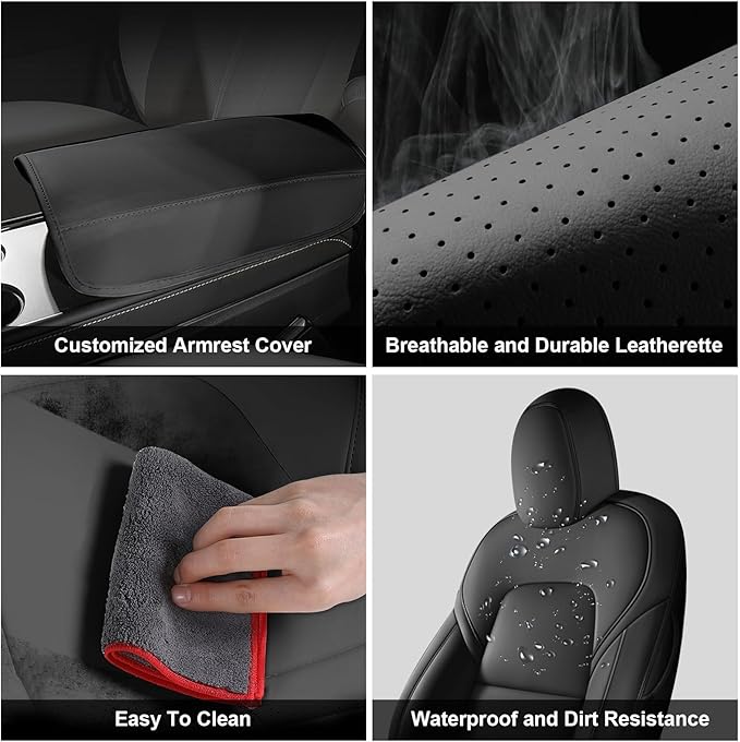 AOMSAZTO Car Seat Cover Fit for Tesla Model Y 2020 2021 2022 Full Set Black Customized Seat Covers, Custom Fit Full Set Faux Leather Black