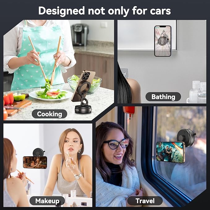ELUTENG Suction Cup Phone Mount for Magsafe 360° Vacuum Magnetic Phone Holder for Car Metal Strut Car Mount Compatible for iPhone 17 16 15 14 13 12 & Samsung Android Magsafe Case
