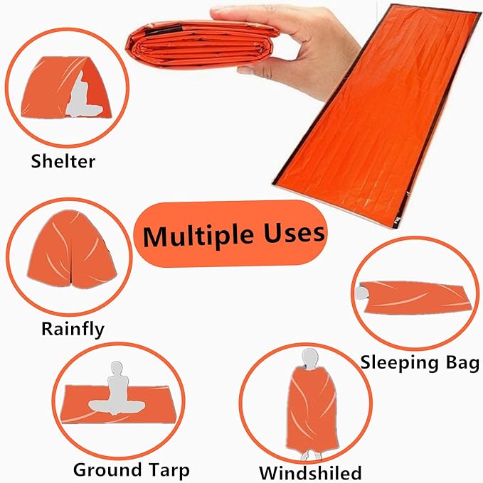 2 Pack Emergency Sleeping Bag, Mylar Emergency Blanket, Waterproof Lightweight Survival Shelter Blanket, Portable Survival Thermal Bivy Sack for Outdoor Camping Hiking Adventure