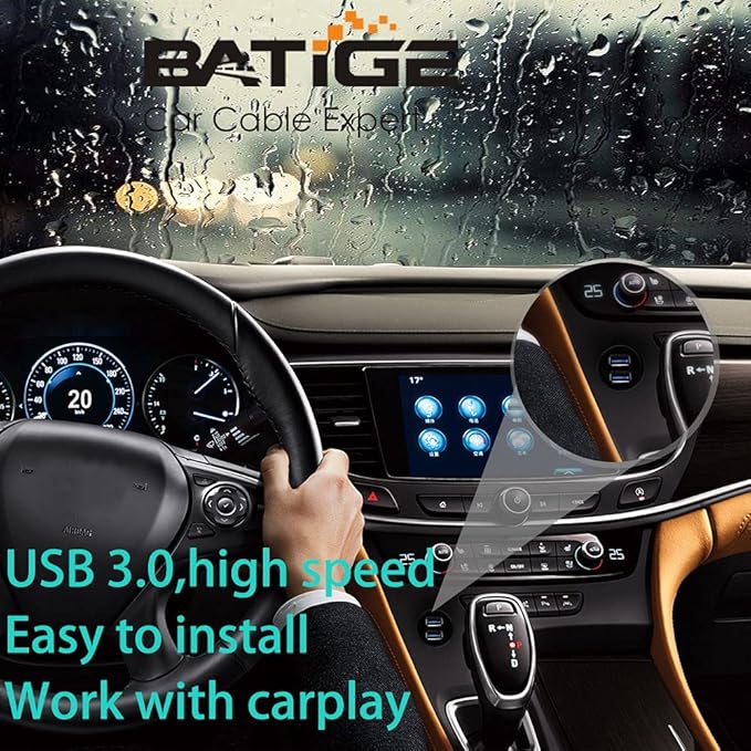 BATIGE 2 Ports Dual USB 3.0 Male to USB 3.0 Female AUX Flush Mount Car Mount Extension Cable for Car Truck Boat Motorcycle Dashboard Panel -6ft