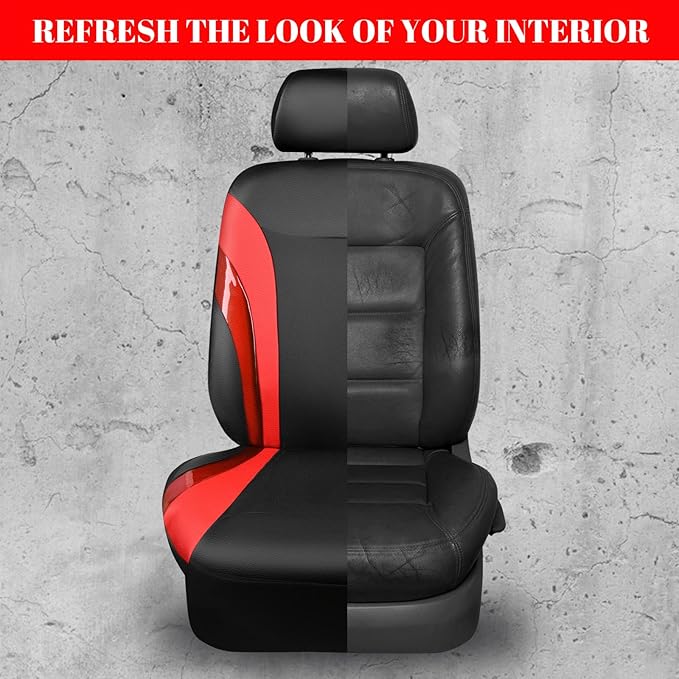 CAR PASS Jelly Leather Car Seat Covers Full Set,Waterproof Automotive Seat Covers for Cars SUV Sedan Truck,Airbag Compatible,Sporty Universal Fit for Cute Women Girl (Black and Red)