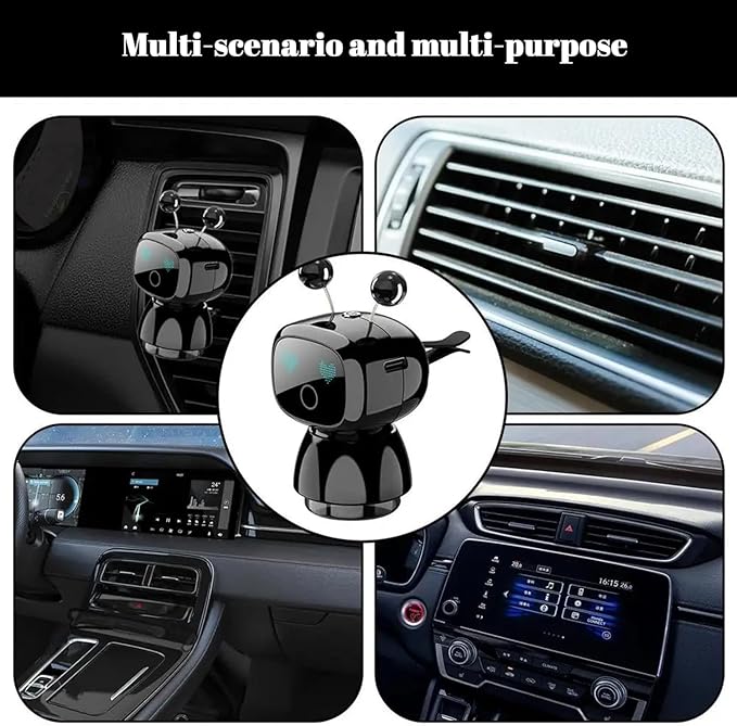 Robot Intelligent Aromatherapy Machine, Smart Cute Robot Car Air Freshener, Fine Spray/Fillable/Four-Gear Adjustment/Vibration Sensing/On-Off/Large Capacity Long-Lasting Fragrance/V3 (Black, Cologne)
