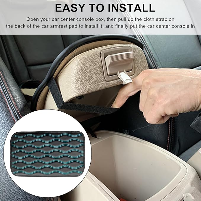 Car Center Console Cushion Pad, 12.48×7.40 Inches Waterproof Car Armrest Seat Box Cover, Comfortable PU Leather Vehicle Armrest Cover Protector, Car Decor Interior Accessories (Black+Blue)