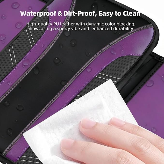 NBTEPEM Purple Center Console Cover, Sporty Leather Armrest Cover Cushion with 2 Storage Pockets, Universal Auto Middle Console Protector, Car Interior Accessories for Most SUV, Truck, Sedan Vehicles