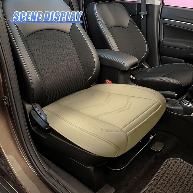 Luxury Faux Leather Car Seat Cover - Anti-Slip Waterproof Drive Seat Cushion Car Front Bottom Seat Cover with Storage Pocket - Universal Full Wrap Seats Protector for Cars SUV Trucks(Beige)