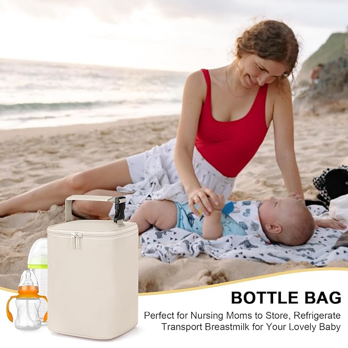 Accmor Breastmilk Cooler Bag, Baby Bottle Cooler Bags, Insulated Bottle Cooler Tote Bags On The Go, Fits 4 Large 8oz Bottles, for Nursing Mom Daycare Travel