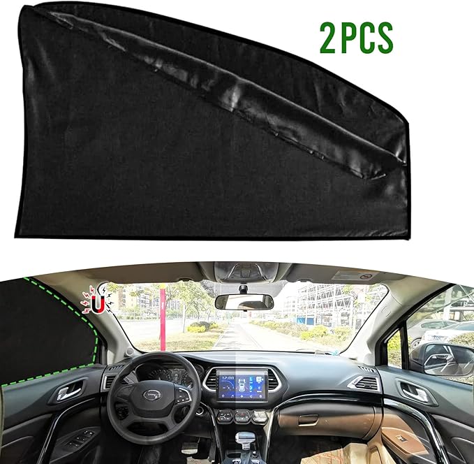 ZATOOTO Car Window Shades - 2 Pcs Black Silk Side Front Protection Covers - Magnetic Privacy Sun Shades Curtain Keeps Cooler for Baby Kids Sleeping