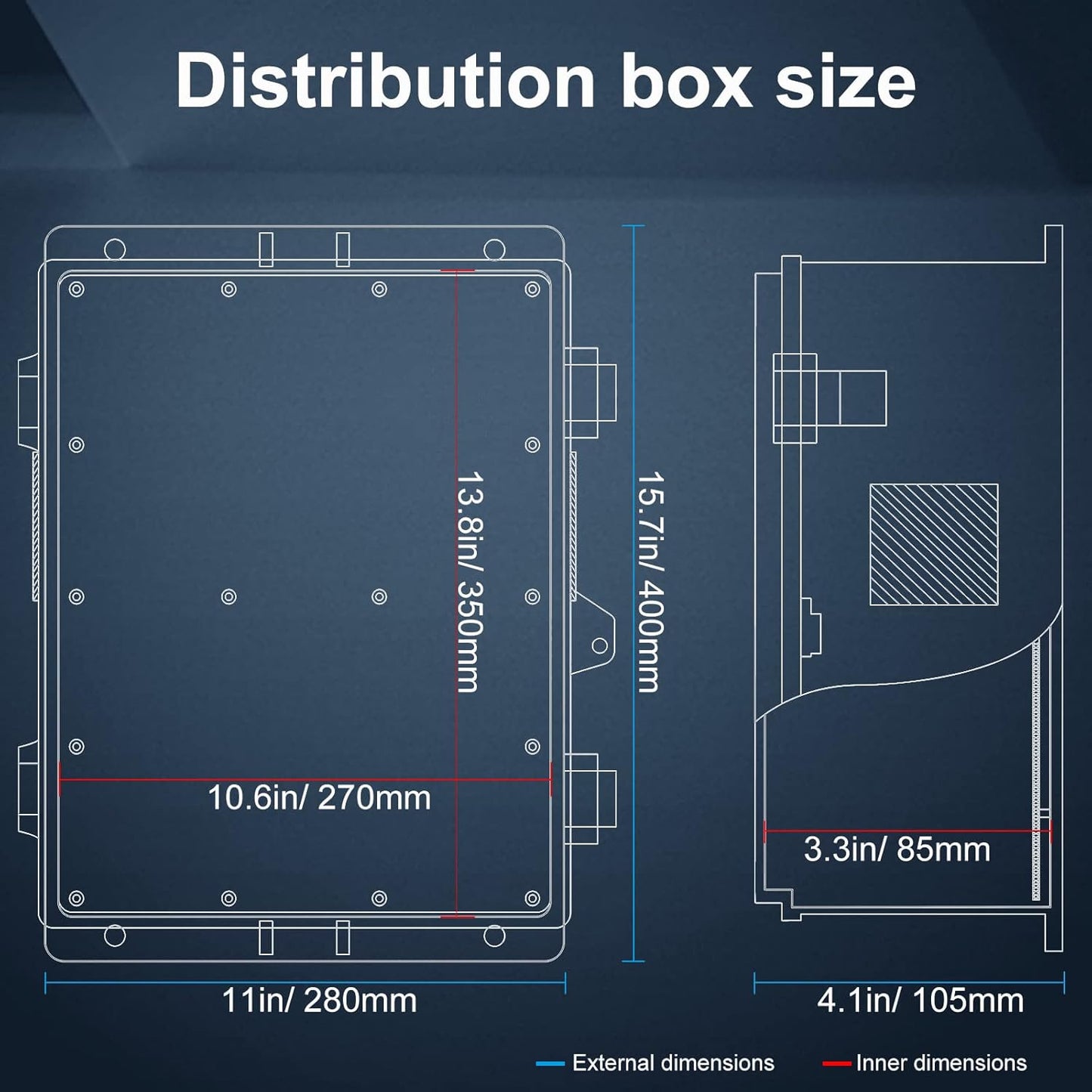 Outdoor Electrical Junction Box, ABS Water Resistant Enclosure with Internal Mounting Panel & Hinged Cover, 15.7" H* 11" L* 4.1" W