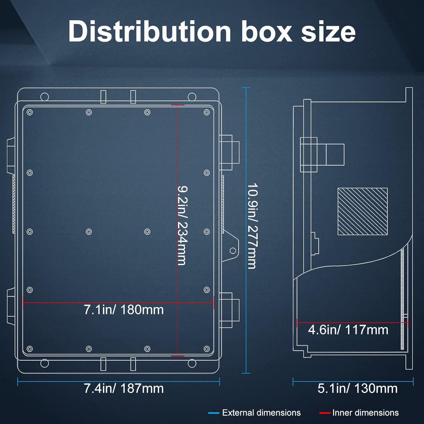 Outdoor Electrical Junction Box, ABS Water Resistant Enclosure with Internal Mounting Panel & Hinged Cover, 9.2" H* 7" L* 4.6" W