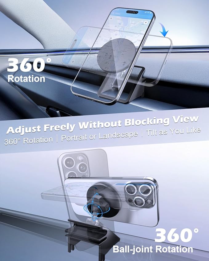 CloudValley Magnetic Phone Mount for Tesla Model 3 Highland Model Y Juniper, Strong Grip, 360° Adjustable, Dashboard Car Holder 2025, Compatible with iPhone MagSafe 17/16/15/14/13/12