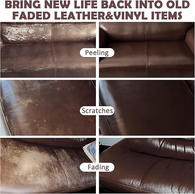 SEISSO Leather Repair Kit for Furniture, Dark Brown Vinyl Repair Kit with Mink Oil Car Interior Leather Recoloring Balm for Scratches, Fading Shoes, Car Seat, Sofa