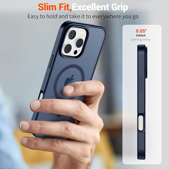 SUPFINE Magnetic for iPhone 16 Pro Case with Screen Protector (Compatible with MagSafe) (Military Grade Drop Protection) Translucent Matte Shockproof Phone Cover,Dark Blue