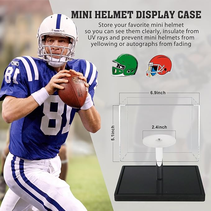 Mini Helmet Display Case, Clear Acrylic 1/2 Football Baseball Helmet Display Case, UV Protection Memorabilia Holder, Ideal for Sports Collectibles