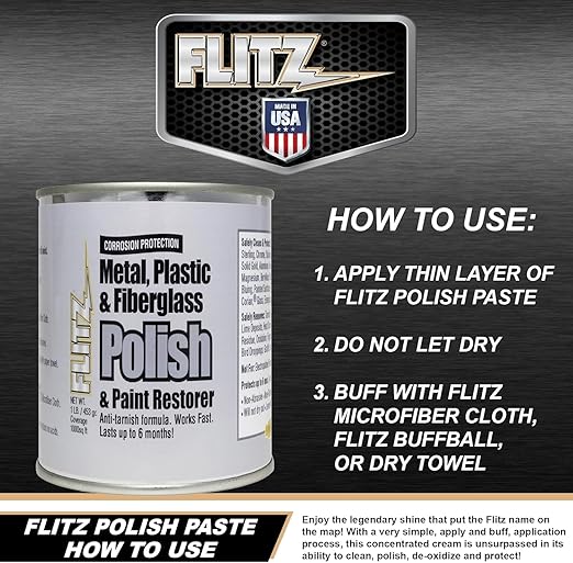 Flitz Metal Polish Paste - 1lb Can of USA-Made Polish for Solid Chrome, Stainless Steel, Aluminum- Non-Abrasive for Light Oxidation - Requires Manual Buffing - Not for Plated/Coated Surfaces (1 Pack)
