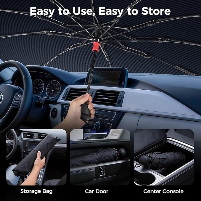 Upgraded Windshield Sun Shade Umbrella – Thickened Silver Titanium Coating, UV Protection for Car Front Window, Block Sun Rays & Keep Interior Cool, Reinforced Spring Edge, Universal Fit, 56"L x 31"W