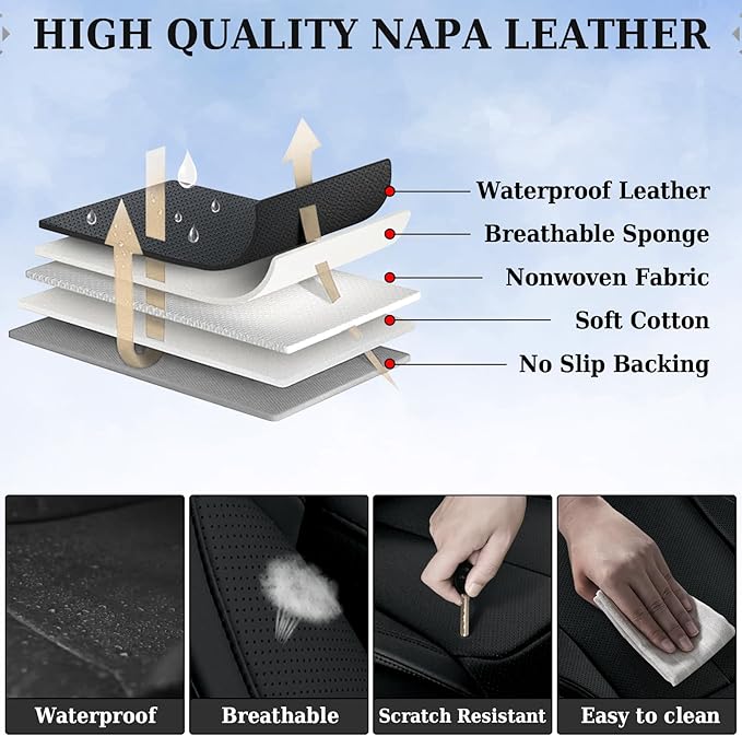 Coverado Universal Seat Covers Full Set, Universal Seat Covers for Cars, Waterproof Nappa Leather Car Seat Covers with Head Pillow, 5 Seats Auto Protectors Fit for Most Pick-up Truck, Black&Redline
