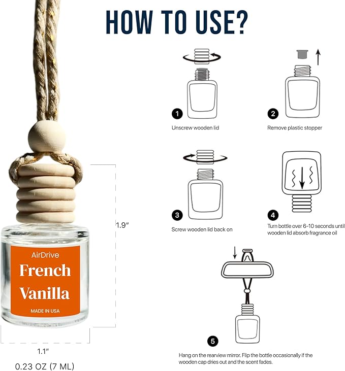 Car Air Freshener Vanilla 2 Pack Hanging Air Freshener Diffuser, Cute Car Accessories Vanilla & Cake Air Freshner for Women & Men Gift, Non-Toxic Car Scent Long Lasting Oil Diffuser, Made in USA