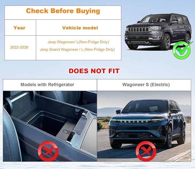 Center console Organizer Tray Compatible with 2022-2026 Jeep Wagoneer/L, 2022-2026 Jeep Grand Wagoneer/L Accessories, Armrest Storage Box with Coin Container(Not for Wagoneer S