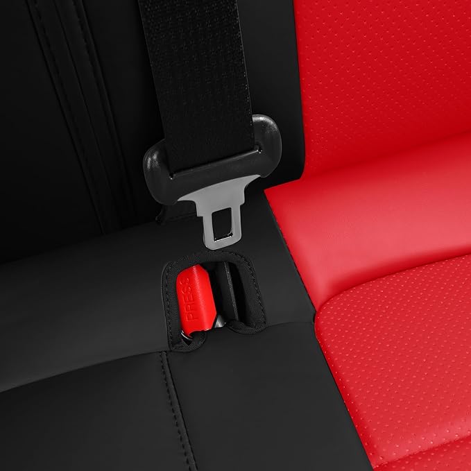 Seat Cover for Tesla Model 3 2017 2018 2019 2020 2021 2022 2023 Custom Fit Leather Car Interior Seat Cushion Cover Compatible Airbag Full Set (Red+Black-3)