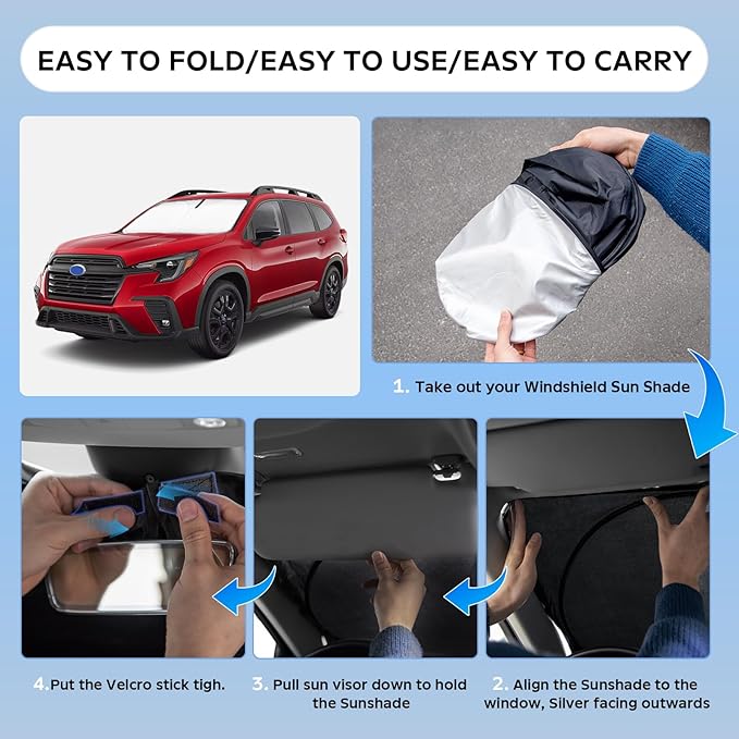 Sun Shade Sunshade for Subaru Ascent 2019-2025 2026 Windshield Cover, 4-Layers Sun Shield 250T Silver Sun Visor Foldable Front Window Shade Blocks UV Rays Car Accessories