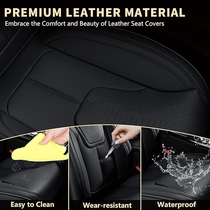 FLORICH Front Car Seat Covers, Luxury Waterproof Faux Leather Seat Covers Cushion, Black Car Seat Cover Protectors Universal Fit for Most 5 Seats Vehicles - Black