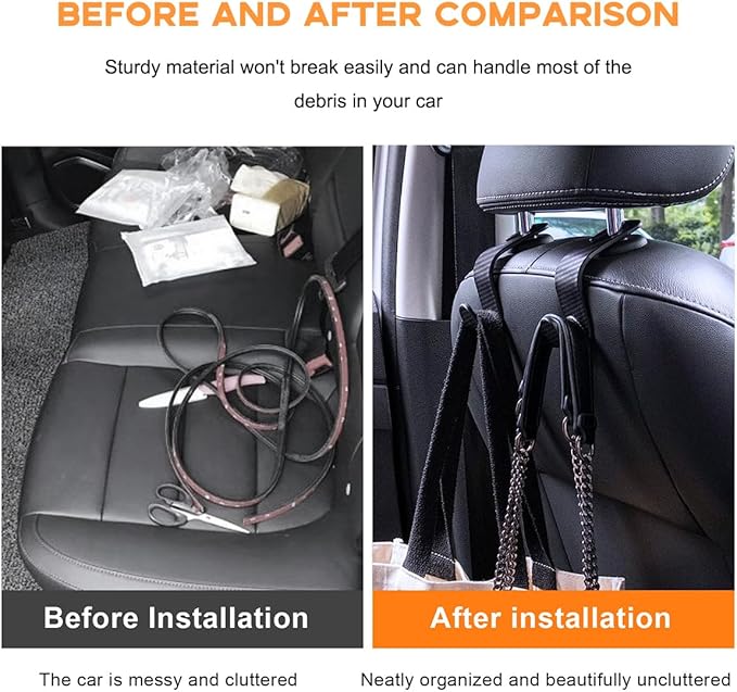 4PCS Car Seat Headrest Hook, Auto Back Seat Hanging Storage Organizer, Vehicle Seatback Hanger Holder for Purse Handbag Coat Umbrella, Universal Interior Car Accessories (Carbon Fibre Black)