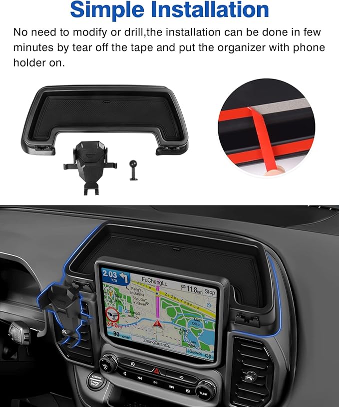 Autorder Phone Holder Mount for Jeep Grand Cherokee 2022 2023 2024 2025/Grand Cherokee L 2021 2022 2023 Center Console Dashboard Organizer with Phone Stand with Anti-Slip Mat