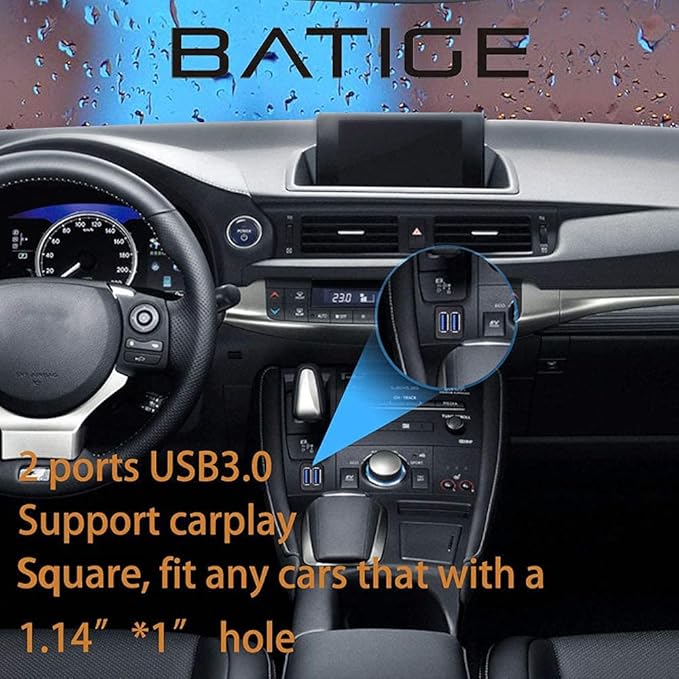BATIGE Dual Ports Square USB 3.0 Panel Flush Mount Extension Cable with Buckle for Car Truck Boat Motorcycle Dashboard-3ft