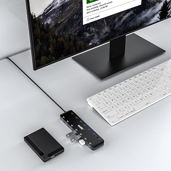 USB 3.0 Hub, atolla 7-Port USB Hub Splitter with Individual On/Off Switches and Lights, 3.28Ft Extended Cable, Suitable for Laptop, PC, MacBook, Keyboard, Mouse, Flash Drives 