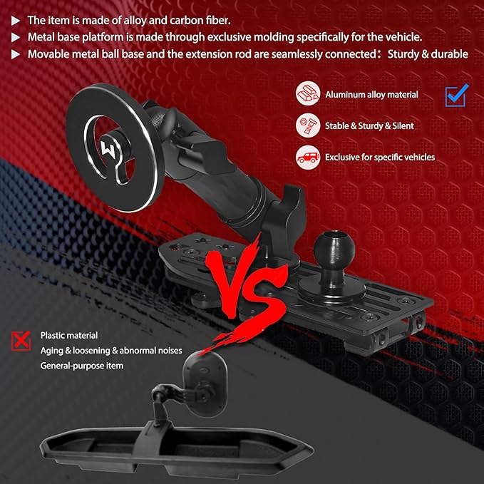 WXRYLYN 2025 2024 Wrangler JL Gladiator Dash Magnetic Phone Mount for 2024 2025 J eep Wrangler JL 4xe Gladiator Metal Dash Platform Magnetic Phone Mount 2024 Wrangler Cell Phone Holder-Driver Side