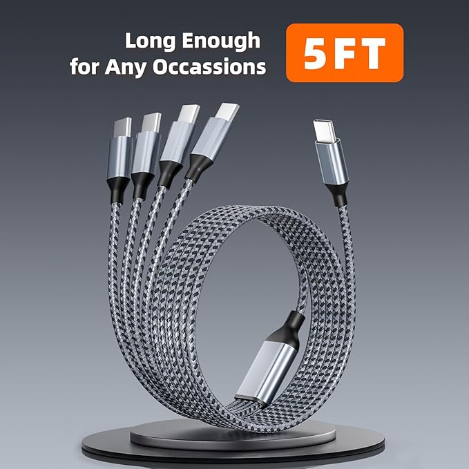 USB C Cable, USB C Splitter Multi Charging Cable, 4 in 1 Charging Cable with 4 Type C Ports, Charger Cable for Multiple Devices Compatible iPhone 16/15 Series, iPad, Galaxy S24 S23, Pixel, PS5
