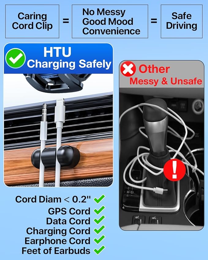 HTU 【Military-Grade Car Phone Holder,【Strongest & Longest Steel-Hook】 Car Vent Mount, Handsfree 360° Adjustable Automobile Cradle Air Clip Stand for iPhone 17 16 15 14 Pro Max Samsung (Light Blue)