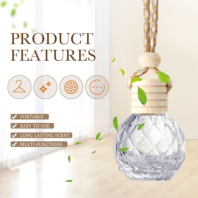 BBTO 100 Pcs Car Air Fresheners Diffuser with Wooden Cap Empty Aromatherapy Diffuser Clear Car Fragrance Holder Pendant Hanging Perfume Fresheners Bottles for Decor(Round Diamond,Clear)