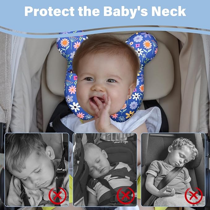 Baby Neck Pillows - Upgraded Toddler Travel Cushion for Toddler Head and Neck, Infant Neck Pillow for Car Plane Stroller Pushchair - Flower D