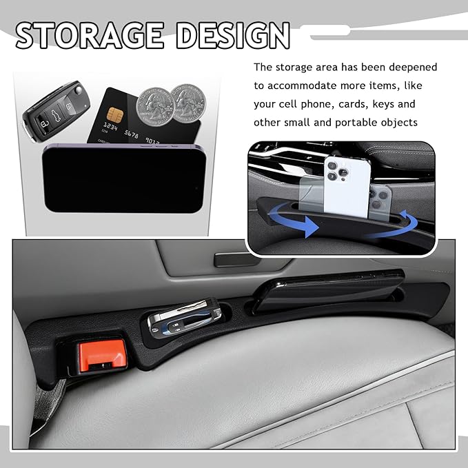 2PCS Car Seat Gap Filler Organizer with Deepened Storage Slots,2-in-1 Car Gap Seat Filler with Charging Opening for Avoiding Items Falling,Universal Cars Side Seats Gaps Fillers