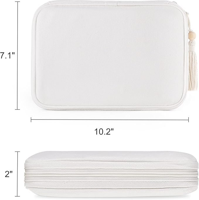Mkono Electronics Organizer Travel Cable Cord Organizer Cotton Bag, Portable All-in-One Accessories Travel Essentials Storage Case with Tassel for Cable Charger Phone USB Pouch for Women, White