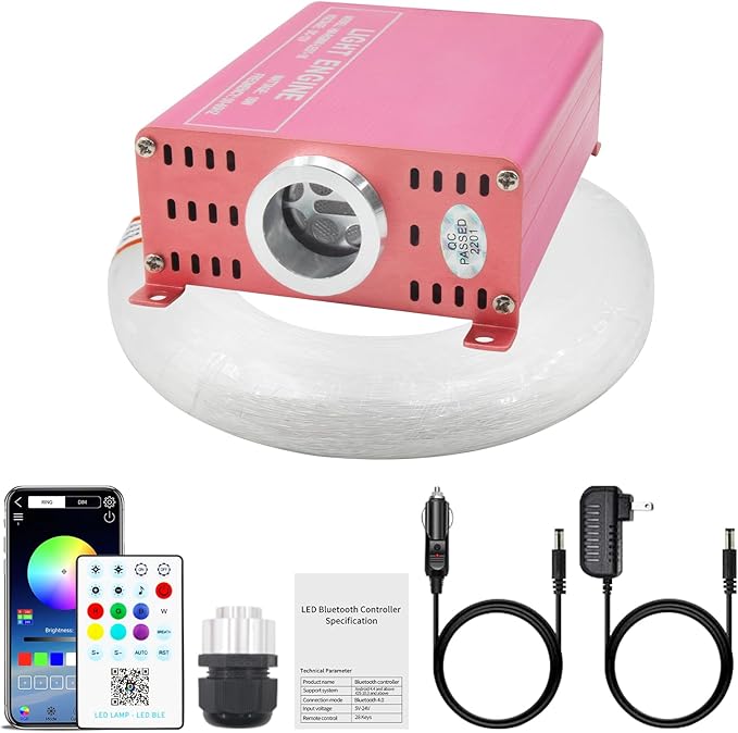 16W Starlight Headliner Kit RGBW Twinkle + Music Effect + APP 450pcs 9.8ft/3m(0.03+0.04+0.06in) Fiber Optic Lights,Starlights for Car/Home Decoration/Exhibition/Bar Fiber Optic Star Ceiling