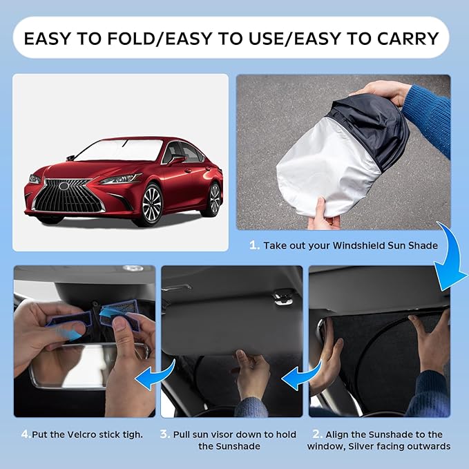 Sun Shade Sunshade for Lexus ES 2019-2024 2025 ES250 ES300h ES350 Windshield Cover, 4-Layers Sun Shield 250T Silver Coating Sun Visor Foldable Window Shade Blocks UV Rays Car Accessories