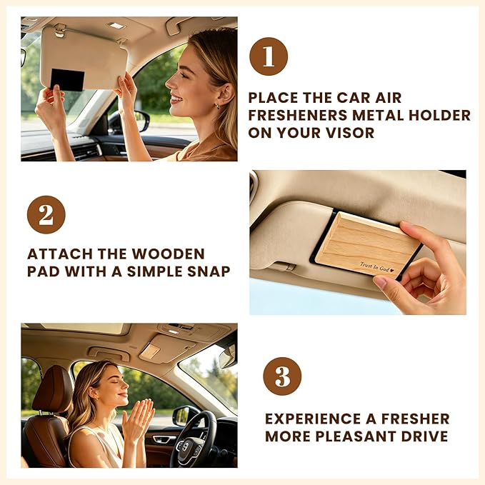 4 PCS Car Air Freshener - Wood Air Freshener - Car Odor Eliminator for Visor Clip-Variety Scent Refill, Vehicle Scent Diffuser for Cabin, Truck & SUV -Clip Included (4PCS)